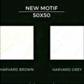 Keramik 50x50 Glossy Putih Motif Harvard Grey dan Brown Kw3