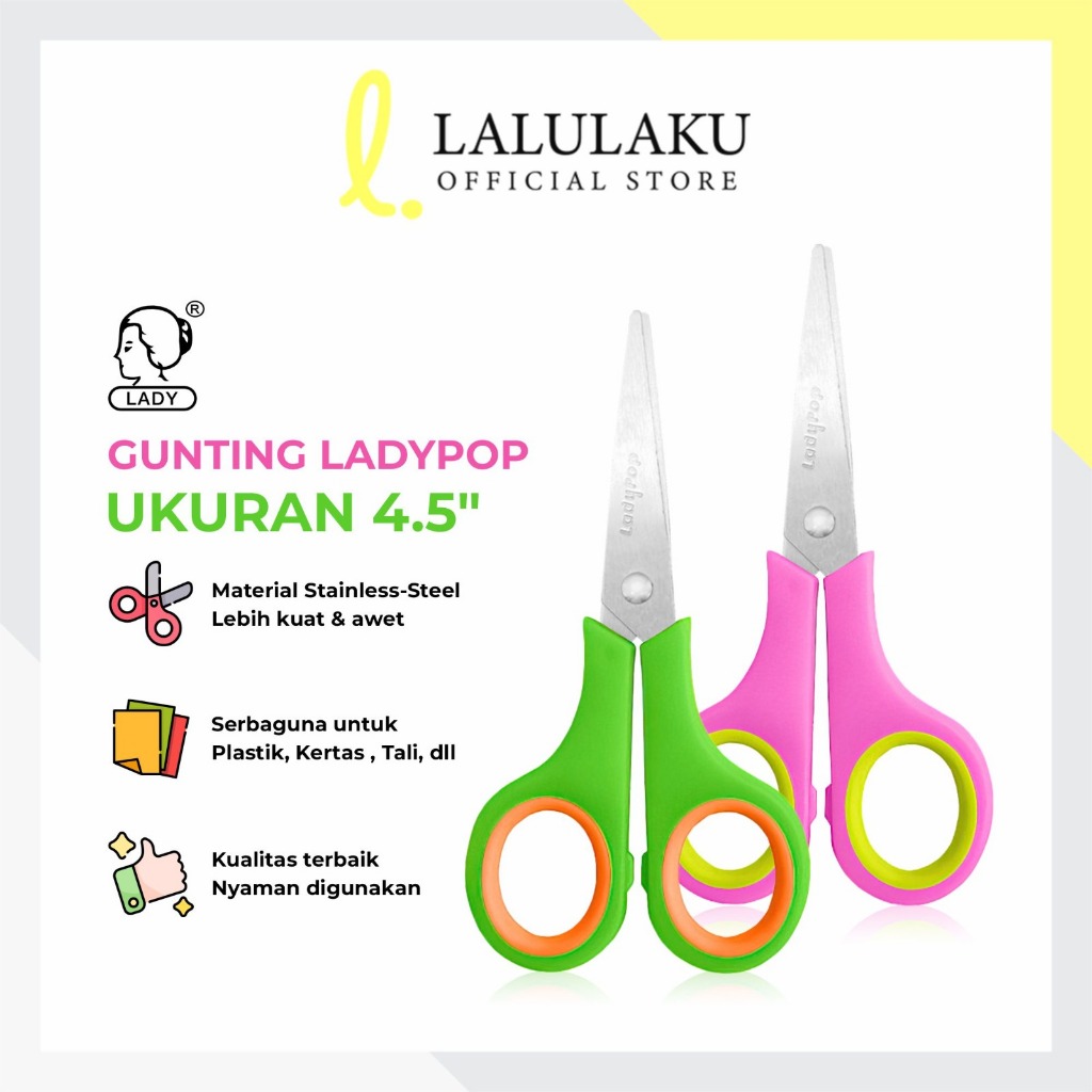 

Gunting Kertas Ladypop 4.5 inch Kecil Sekolah Kantor Stainless Steel