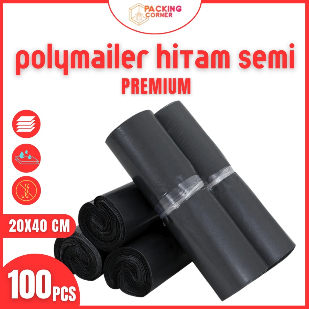 

Polymailer Hitam Semi Premium 20x40 Isi 100 Pcs Semi Glossy
