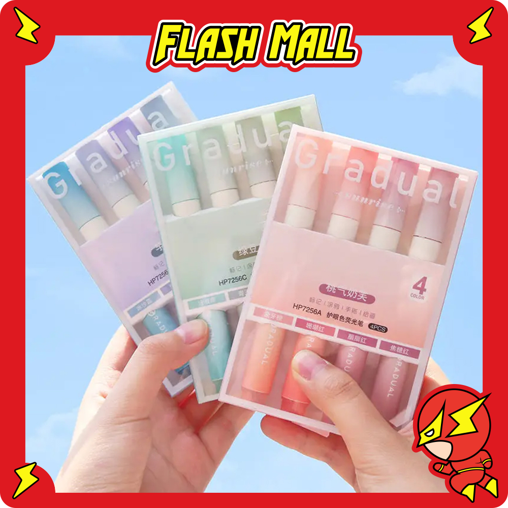 

FLASHmall Highlighter Pastel Penanda Teks Set 4IN1 Alat Tulis Sekolah / Spidol Pen Marker Warna Gradasi Painting Multifungsi / Textliner Stasionary Import S107