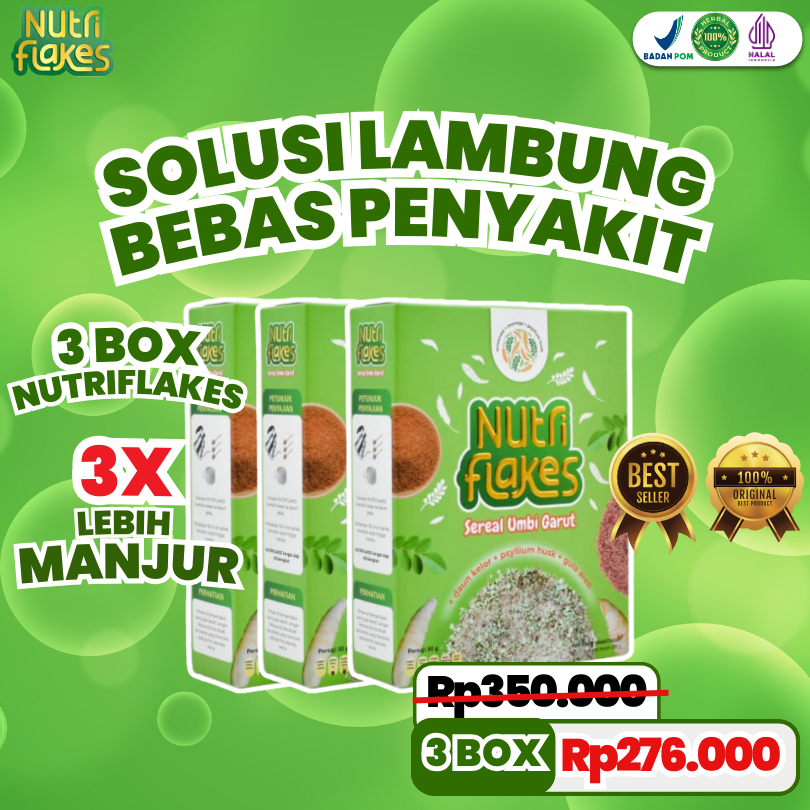 

PAKET 3 BOX NUTRIFLAKES - SEREAL HERBAL EFEKTIF MENGOABATI ASAM LAMBUNG MAAG GERD