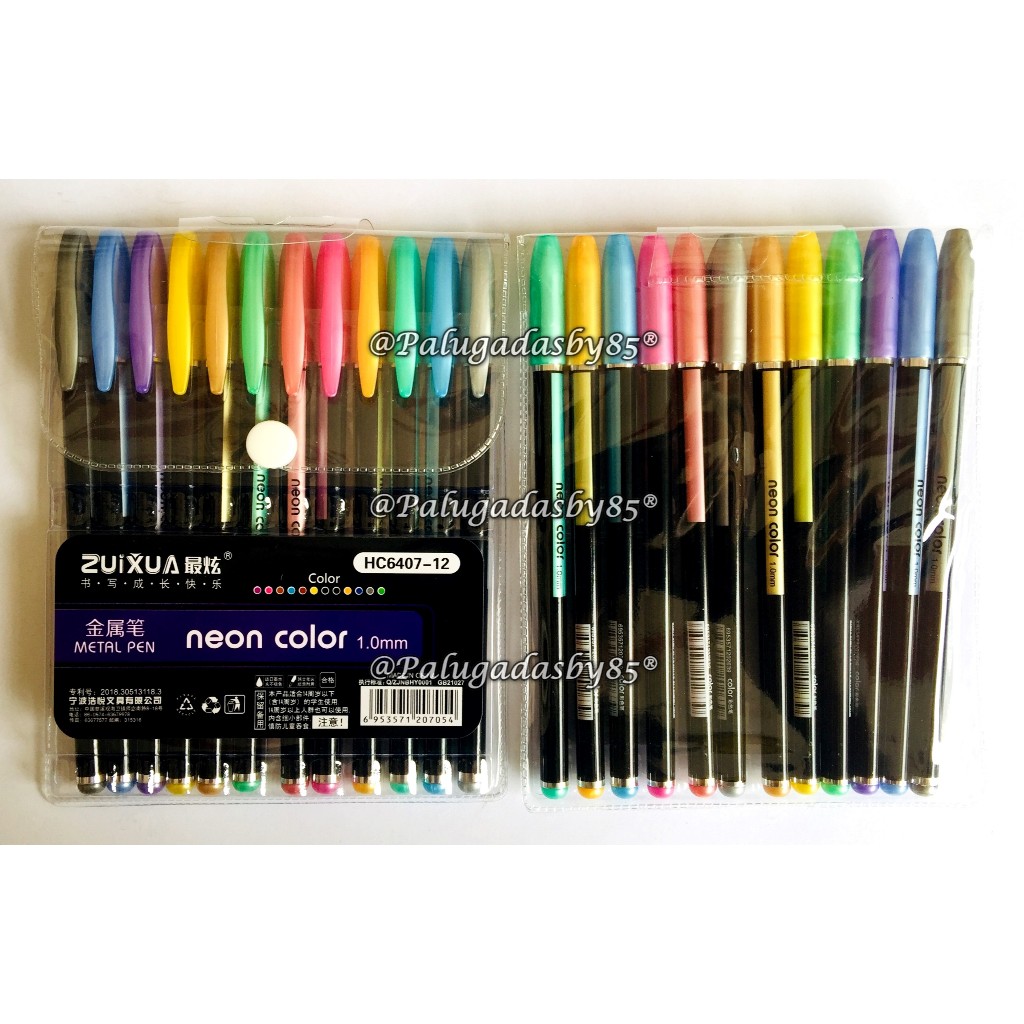 

(1 Pak / 12 Warna) GROSIR Gelpen ZUIXUA HC6407-12 1.0 Metal Pen Neon Color / Pen Gel Warna Warni Neon / Color Pen / Gel Pen Color Zui Xua HC 6407 / Pen Neon