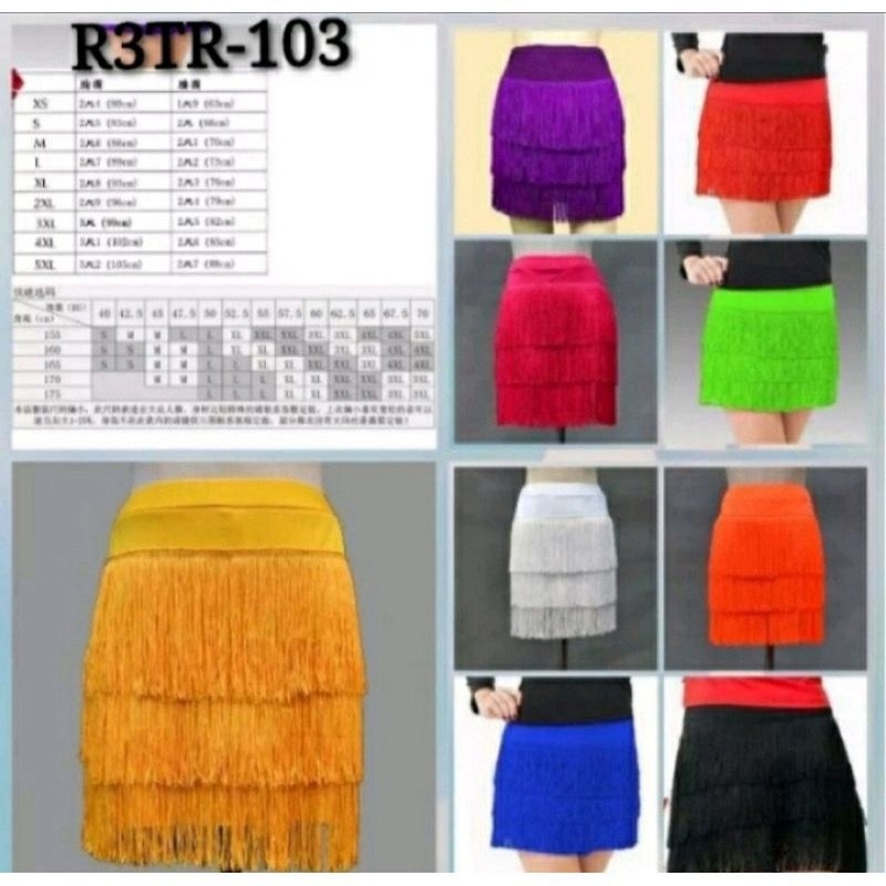 Rok Rumbai Rata 3T (B) Rok Line Damce Belly Dance Salsa Latin Kostum Model Rata/Lurus Import Terlari