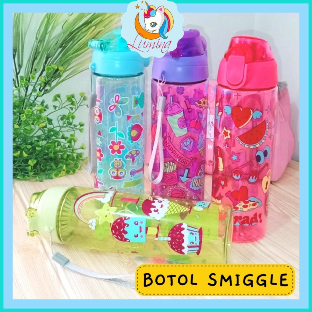 Botol Minum Anak Sekolah Smiggle Warna Warni 700 ml Gambar Karakter Lucu Flip Top Body Colorful