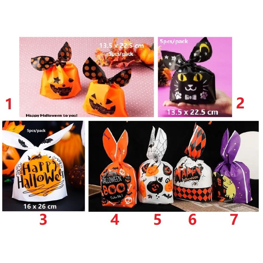 

Halloween trick or treats plastic tie bag 5pcs kantong ikat kuping
