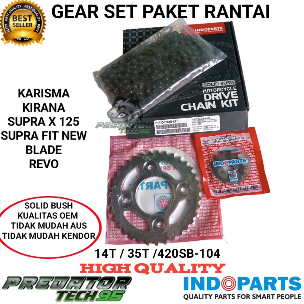 GEAR SET GIR PAKET RANTAI SOLID BUSH INDOPART HONDA KARISMA SUPRA X 125 KIRANA BLADE REVO SUPRA FIT 