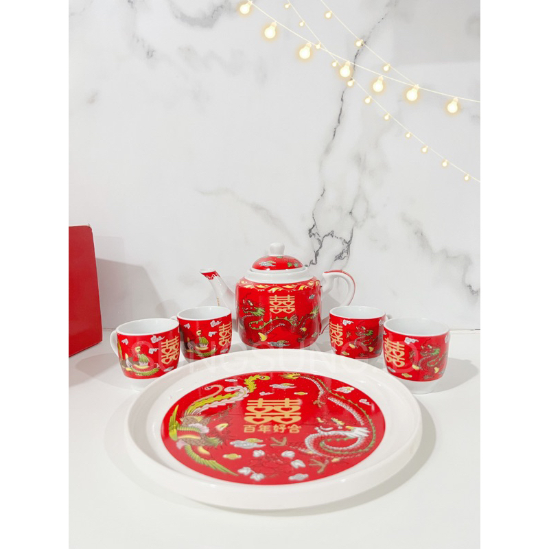 Tea Set Sangjit / Chinese wedding Tea set / Tepai / Tea set / Perlengkapan Sangjit ( Dragon Phoenix 