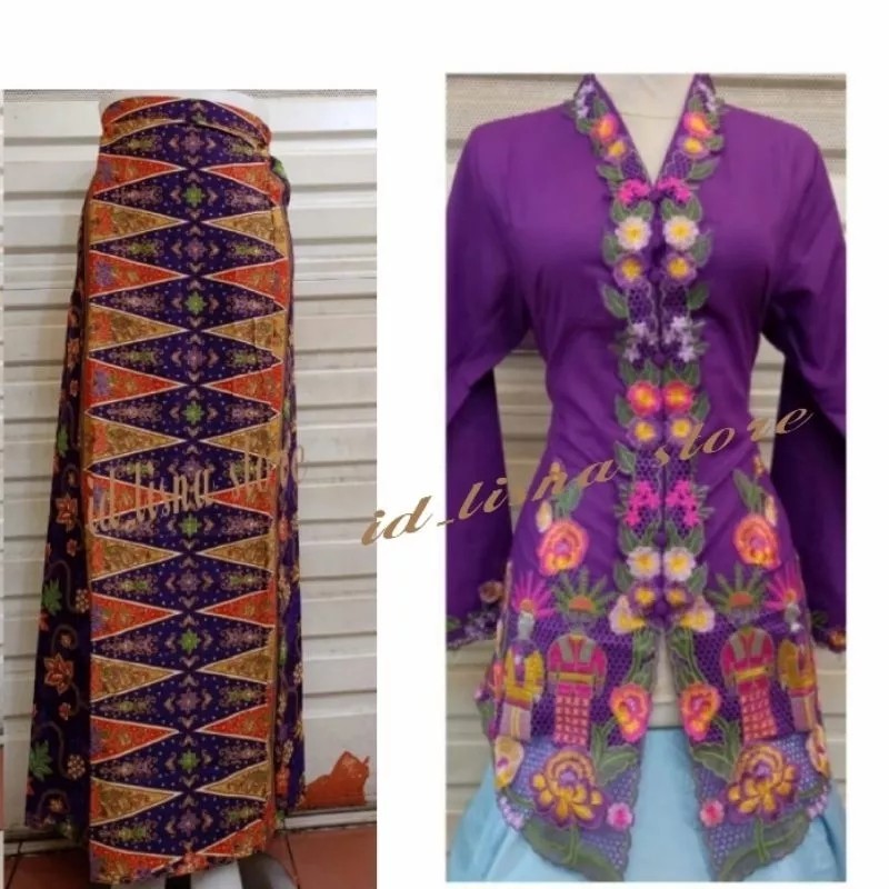 set kebaya ancim/kebaya encim bordir ondel-ondel kebaya atasan kerja - hijau sage, rok ajaset kebaya