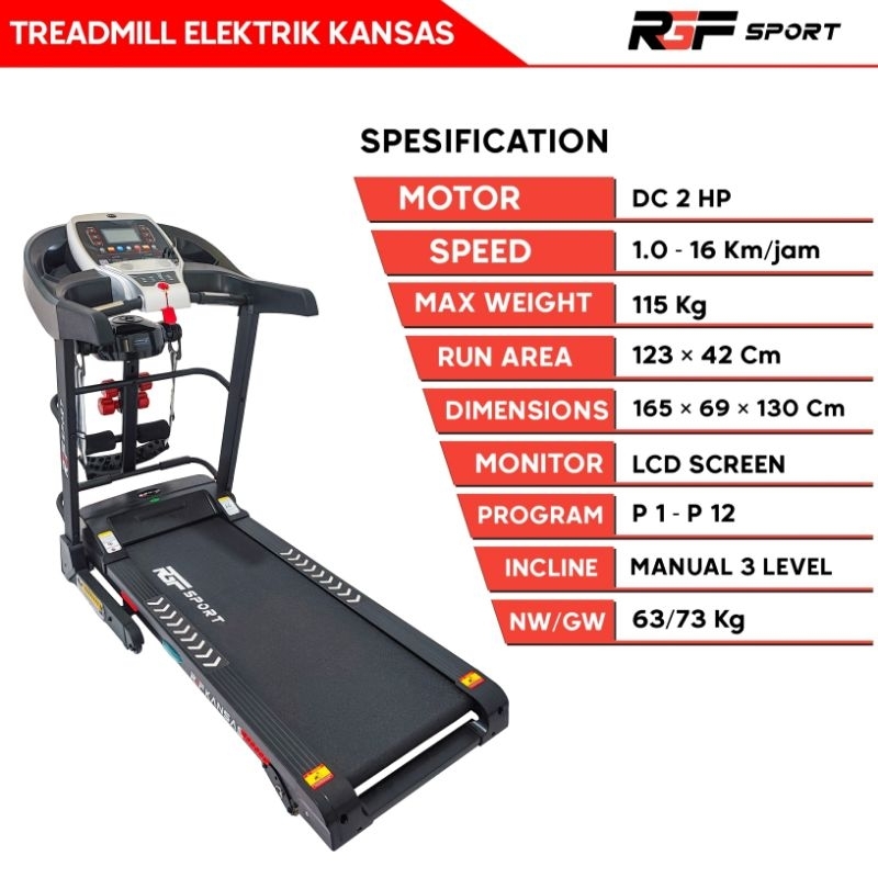 TREADMILL ELEKTRIK RGF KANSAS / Treadmill Elektrik 4 Fungsi / Treadmill Elektrik RGF SPORT / Treadmi