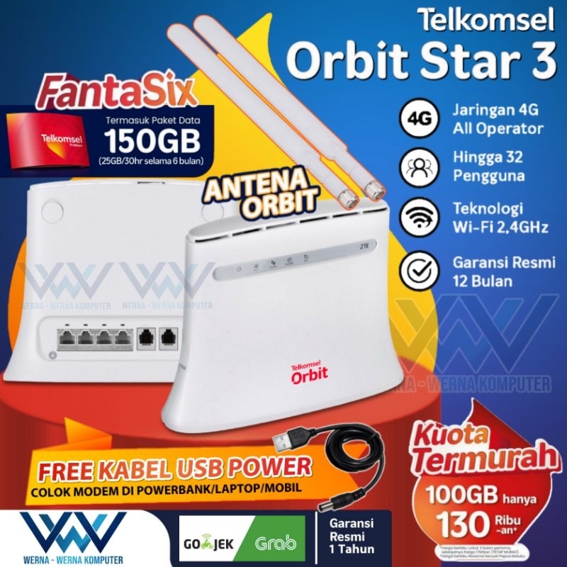 Telkomsel Orbit Star 3 Modem WiFi 4G High Speed free 150GB data + Antena