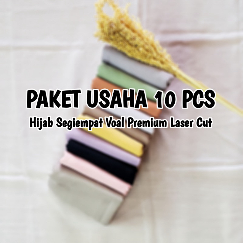Paket Usaha Hijab Segi Empat Voal Premium Laser Cut 10pcs