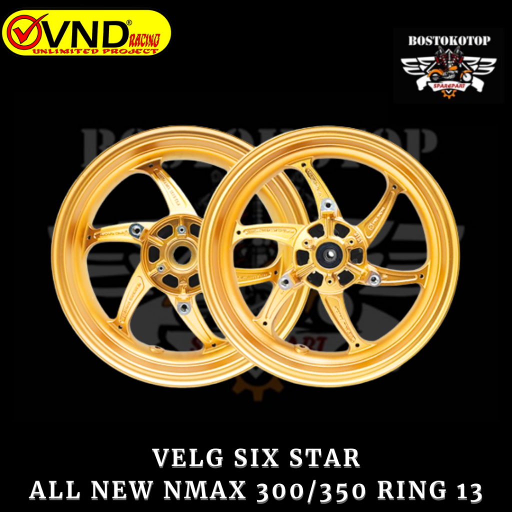VND Velg Racing Six Star Set Depan Belakang Yamaha All New NMAX Ukuran 300 350 Ring 13 Palang 6 Orig