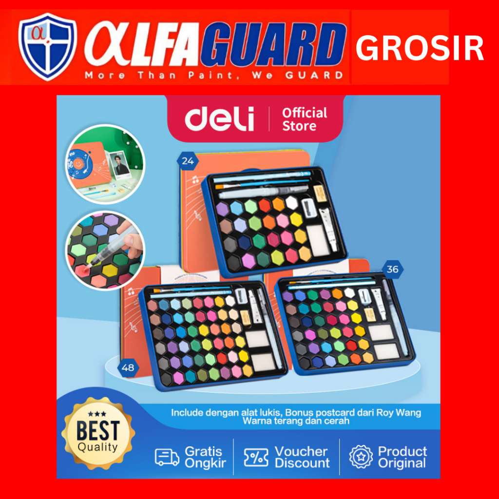 

Deli Solid Watercolor Paint / Set Cat Air Padat Warna Terang Dengan Kuas Air Otomatis 73936-X