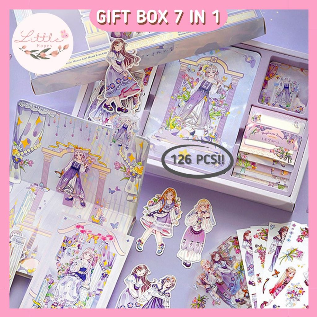 

Paket Journal Set 7 in 1 isi 126 Pcs Notebook / CASTLE Series / Gift Box Hampers Hadiah Termurah Unik / Buku Catatan Diary / PET Sticker Lucu / Washi Tape / Scrapbook Kit Lengkap / Sticky Paper Notes / Gantungan Akrilik / COD DIY Viral