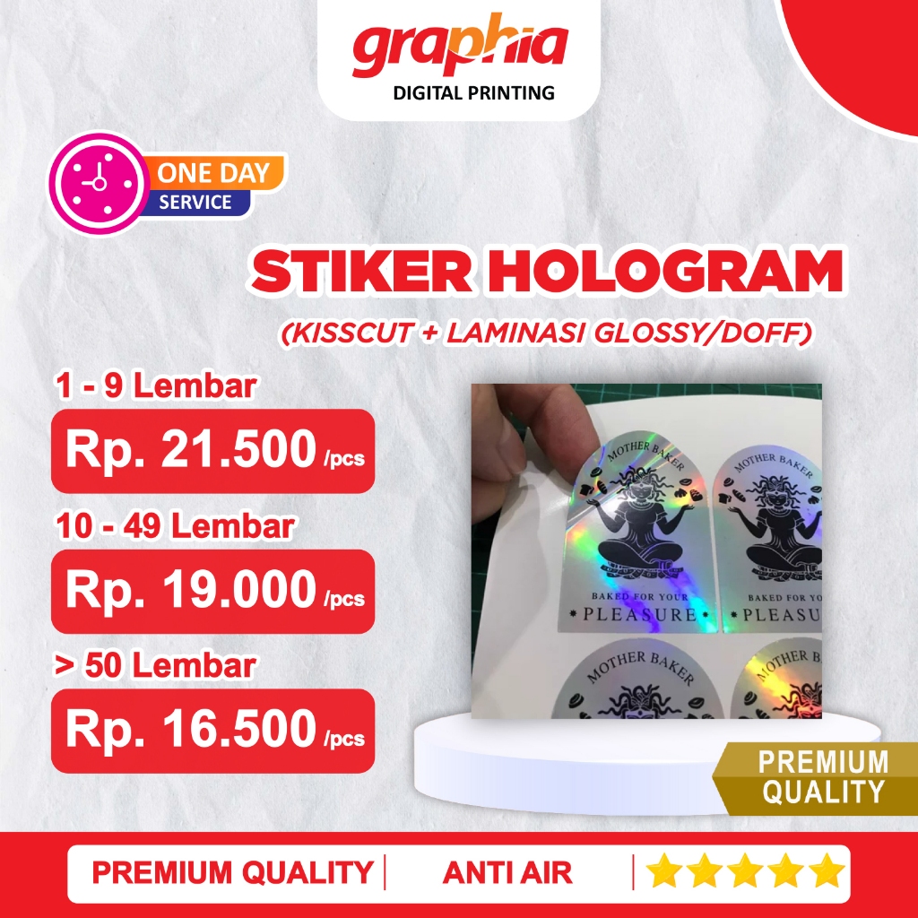 < PAKET LENGKAP > Print Sticker Hologram + Kiss Cut + Laminasi Glossy / Doff A3+