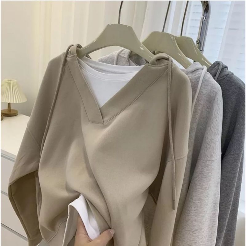 V STYLE HOODIE WANITA - SWEATER HOODIE OVERSIZE - SWEATER WANITA STYLE KOREAN