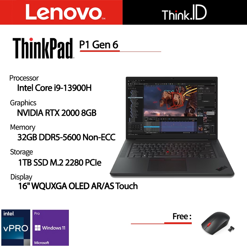 ThinkPad P1 G6 i9-13900H 32GB 1TB NVMe RTX2000 16&quot; OLED Touch Win11Pro