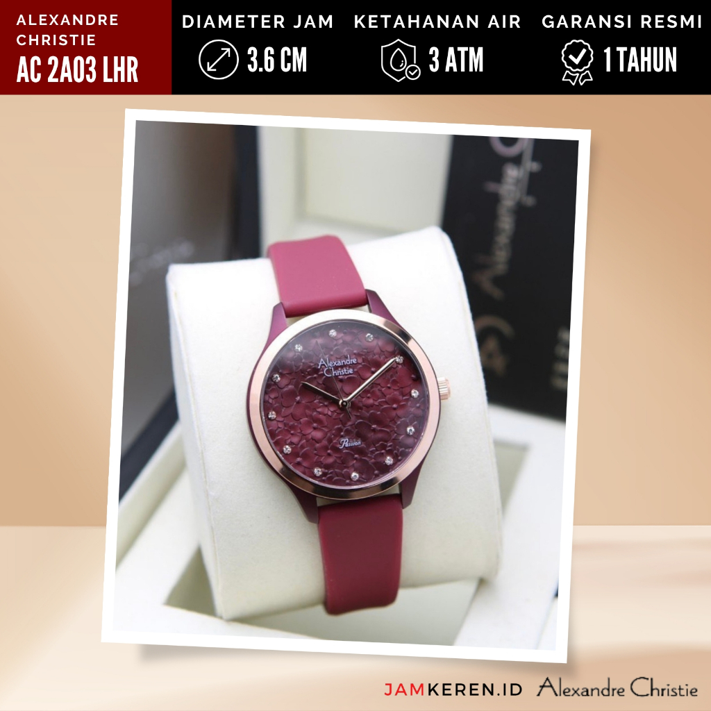 Jam Tangan Wanita / Cewek Alexandre Christie 2A03 AC2A03 AC 2A03 LH Tali Karet Original dan Bergaran