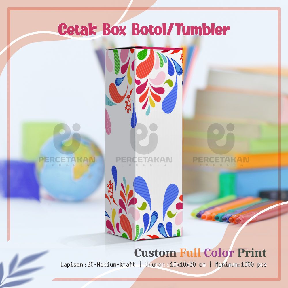 

Cetak BOX BOTOL 10x10x30 cm Full Color Free Custom Desain/Logo | Kotak Packaging Botol | Dus Kemasan Botol Thumbler