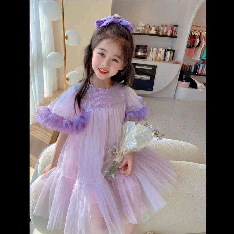 dress pesta gaun party Lilac cantik elegan mewah ungu