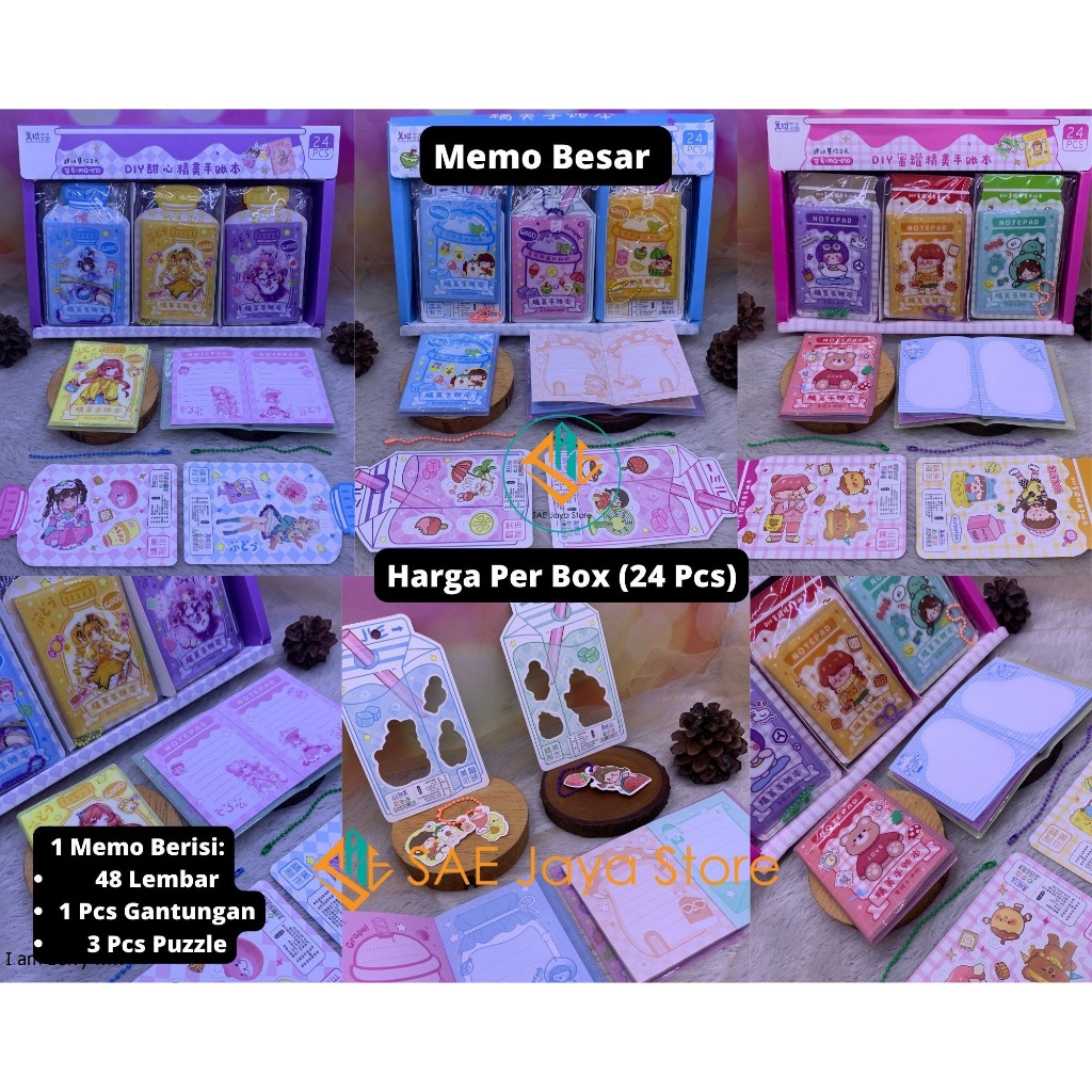 

(1 BOX ISI 24 MEMO) SAE - MEMO BESAR LUCU ISI 48 LEMBAR / NOTEBOOK LUCU MOTIF KARAKTER / BUKU MEMO CATATAN KECIL / BUKU CATATAN KECIL ANAK / NOTEBOOK ANAK / NOTEBOOK KECIL / MEMO NOTEBOOK