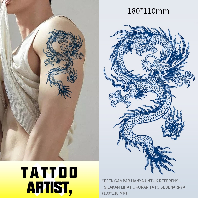 Stiker Tato Temporer Herbal Gardenia Efek Realistis Tahan Air Tahan 15 Hari | Desain Naga Cina Tradi