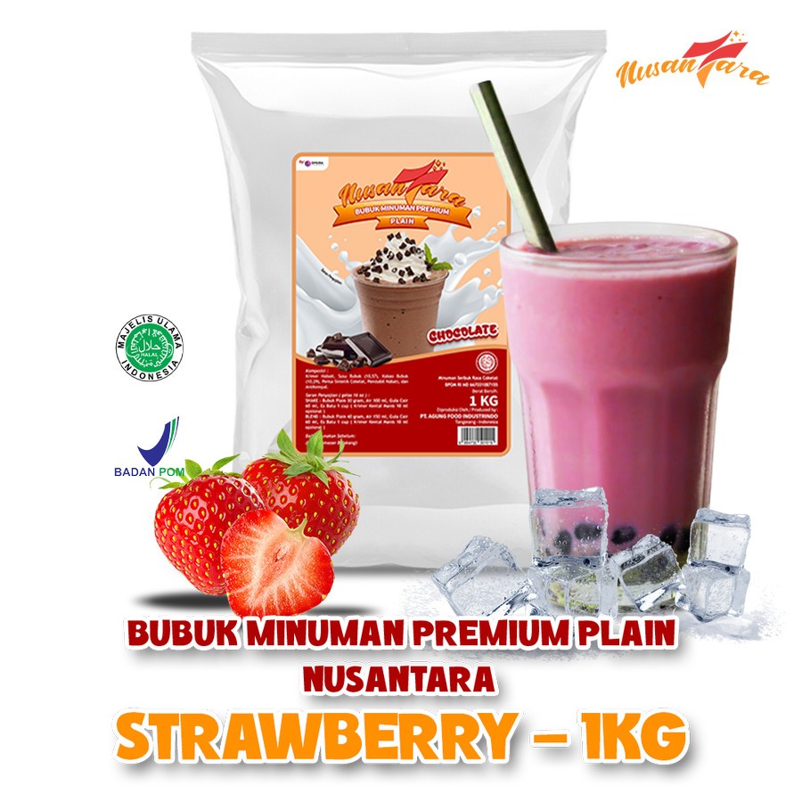 

Bubuk Minuman Premium Rasa Strawberry 1KG / Strawberry TANPA GULA - NUSANTARA POWDER - NUSANTARA