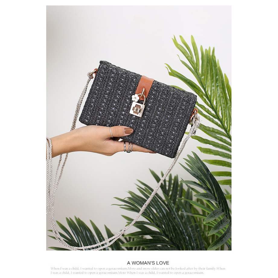 𝗕𝗔𝗚𝗖𝗥𝗨𝗜𝗦𝗘𝗥𝗔𝗖𝗖 Tas rotan jerami slempang bahu kunci kotak kecil persegi korea Tas Lebaran - 7001 / 90