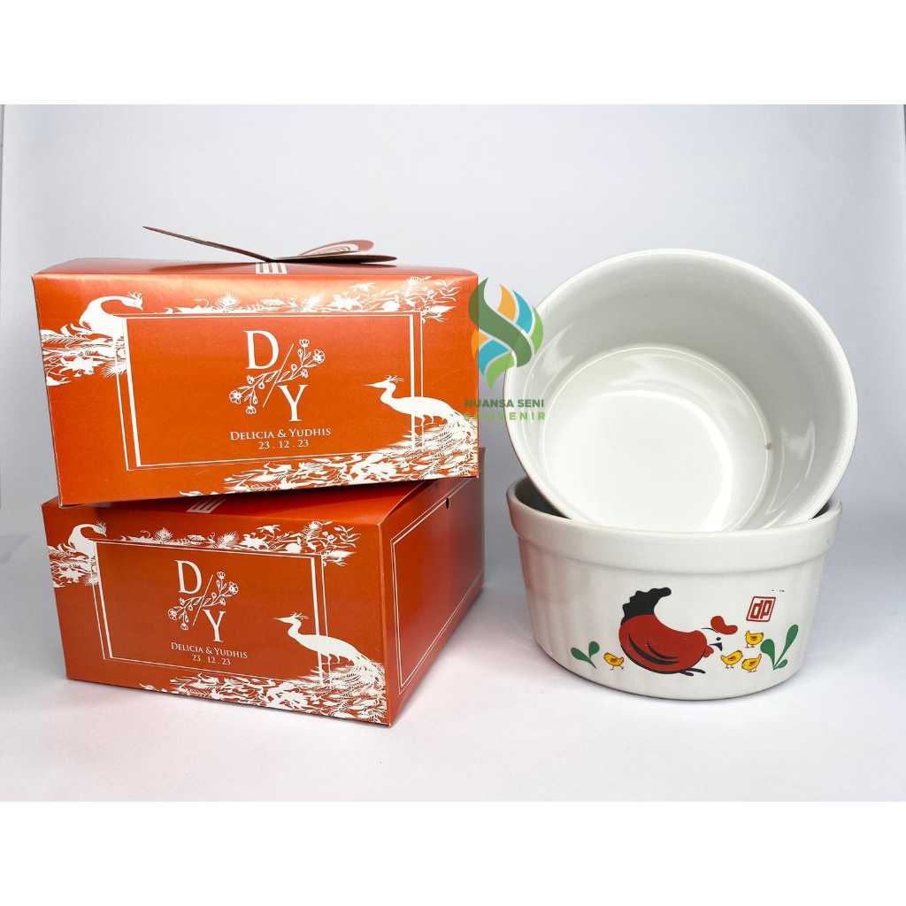 Souvenir Mangkok Jumbo Keramik Mangkuk Saji Sop Ayam Jago Betina Bowl Ramen Mangkuk Sablon Kemas Box