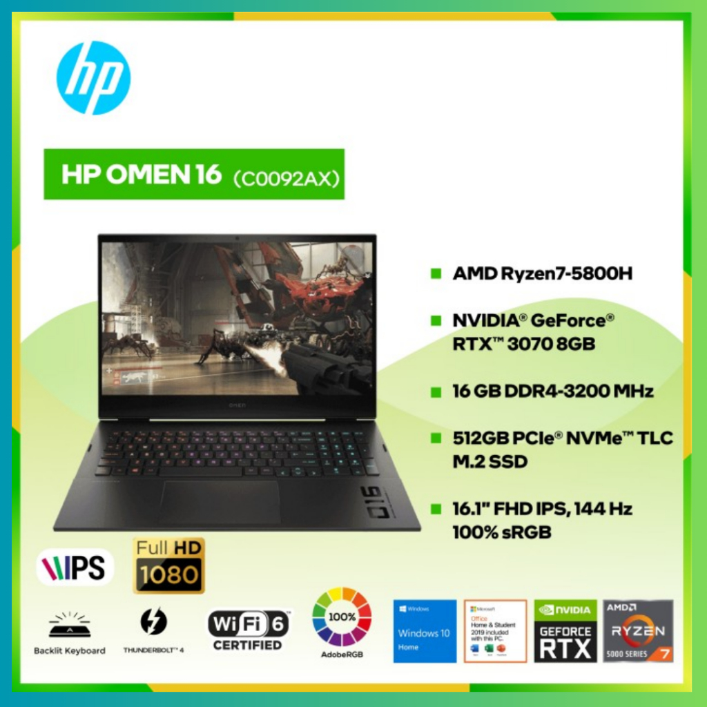 LAPTOP HP OMEN 16-C0092AX Ryzen 7-5800H 16G 512G RTX 3070 8GB FHD W11