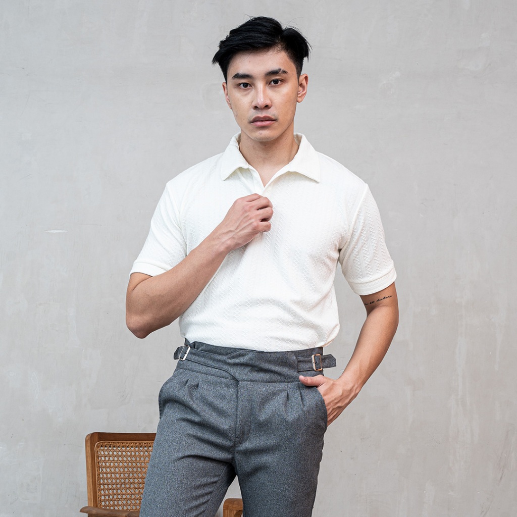 Houseofcuff Polo Shirt Rajut Stretch Lengan Pendek Pria Putih