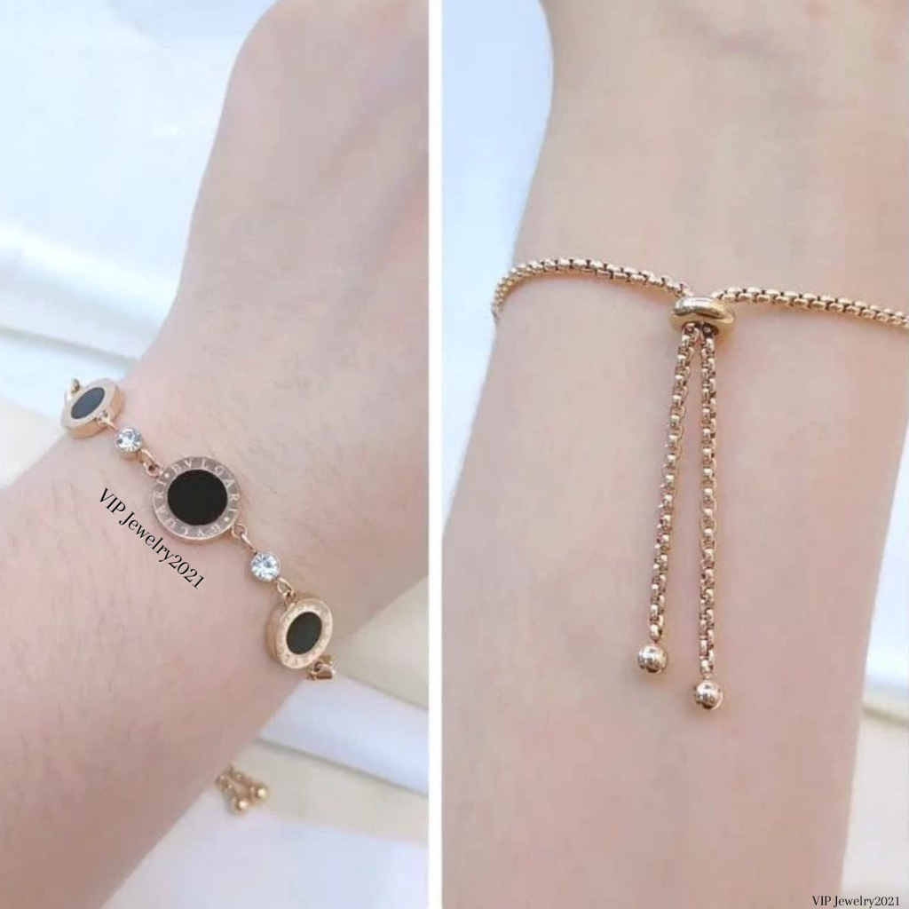 SALLY - Gelang Tangan Serut Mata Hitam Titanium