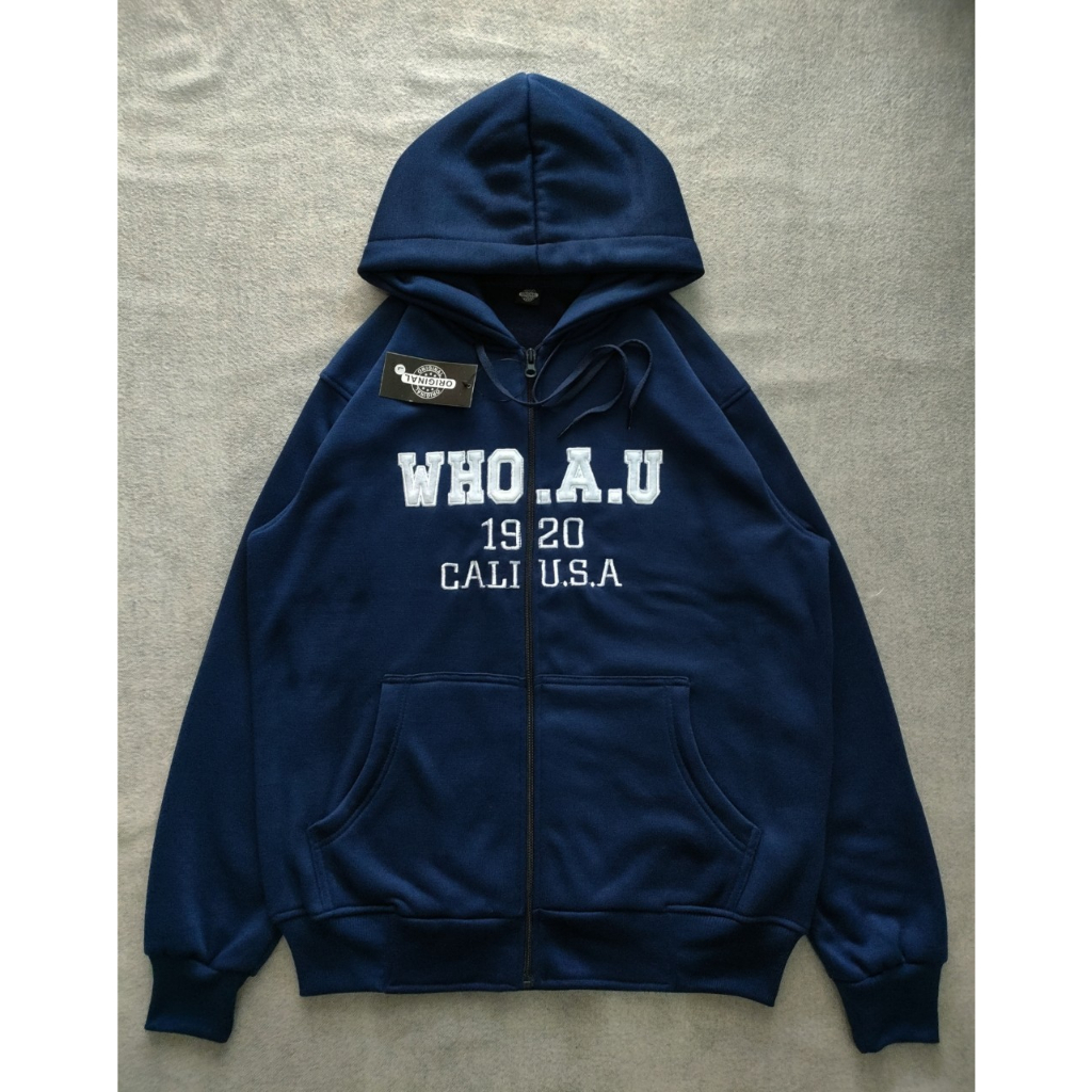 Hoodie WHO AU Zipper Pria I Jaket WHO.AU California Premium Texs Bordir