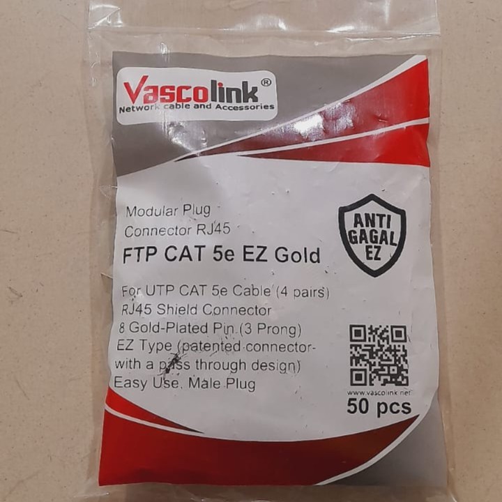 Vascolink Connector RJ45 FTP Cat 5e EZ Gold Metal Shielded Anti Gagal
