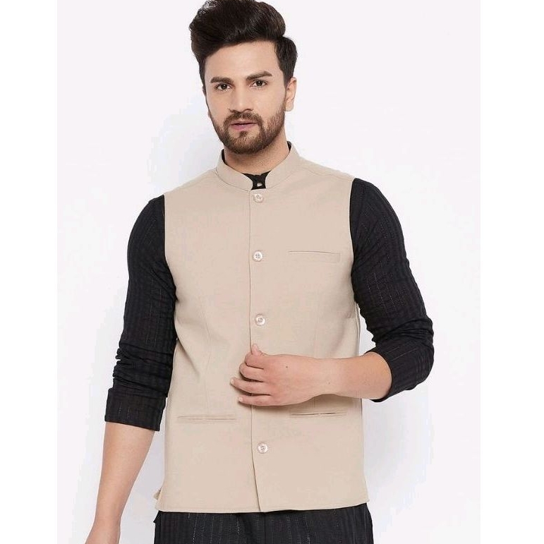 Rompi Pakistan Pria Muslim Majelis Sholat Polos Bahan Jas full Puring