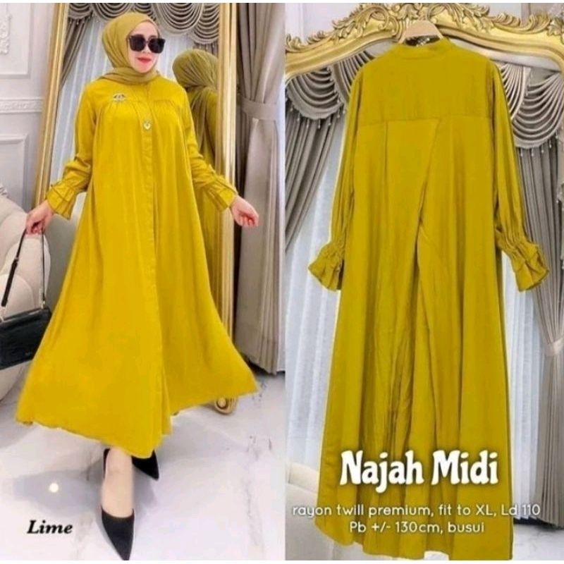 COD TERBARU Najah Midi Dress Label Jasmine Gamis Wanita Rayon Twill Midi Terbaru 2023 2024 Fashion Cantik Baju Kondangan Wanita Busui Friendly