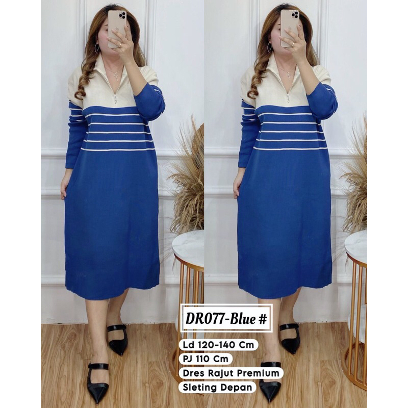 dress rajut import stretch premium bkk salur garis 077 fit bigsize jumbo