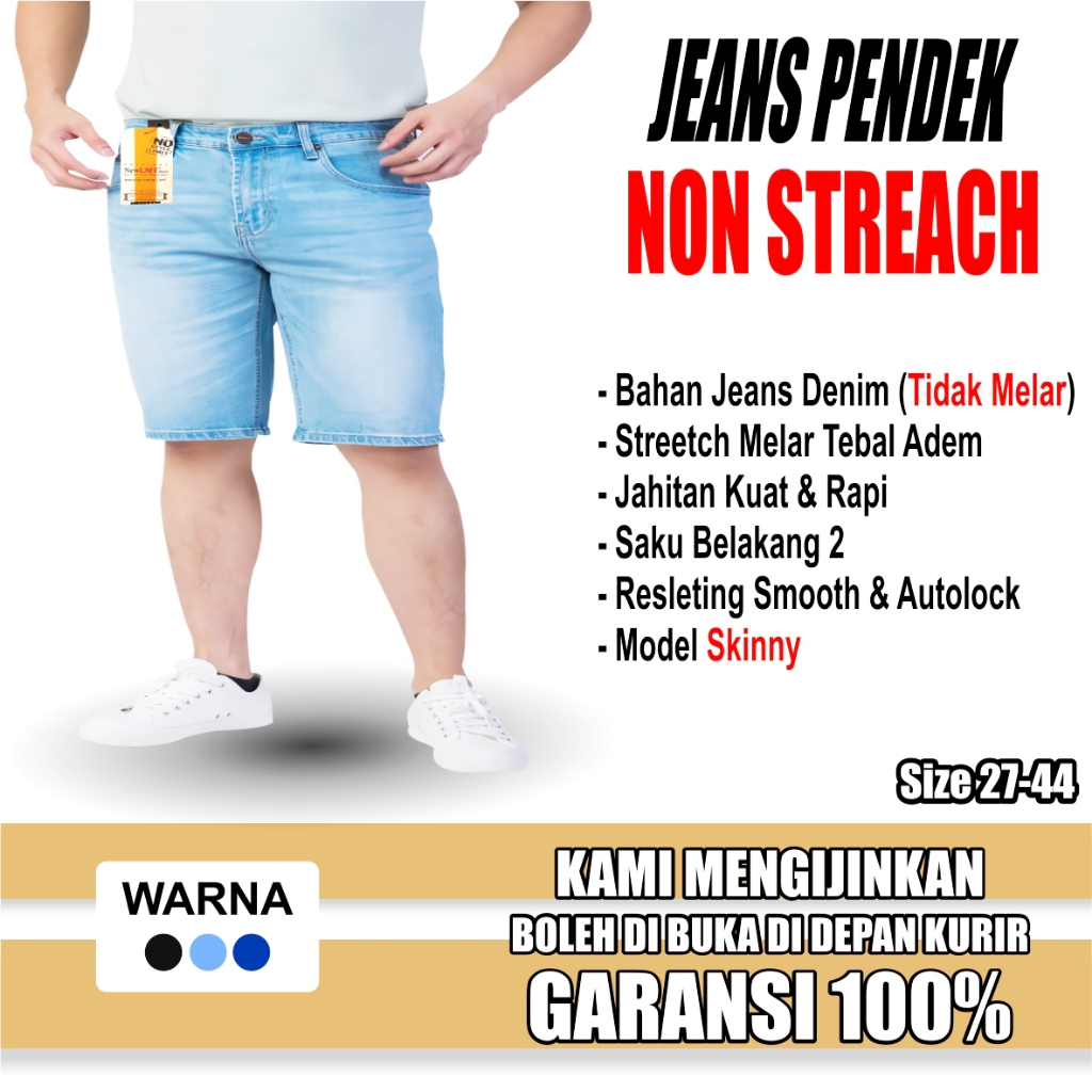 New LMT Celana Jeans Pendek Pria Dewasa Jumbo Denim Jean Distro Jins Tidak Melar Jean Tebal Murah