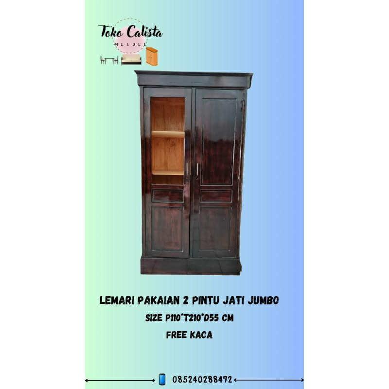 Lemari pakaian 2 pintu asli kayu jati / leamari pakaian jati / lemari pakaian anti rayap / lemari pa