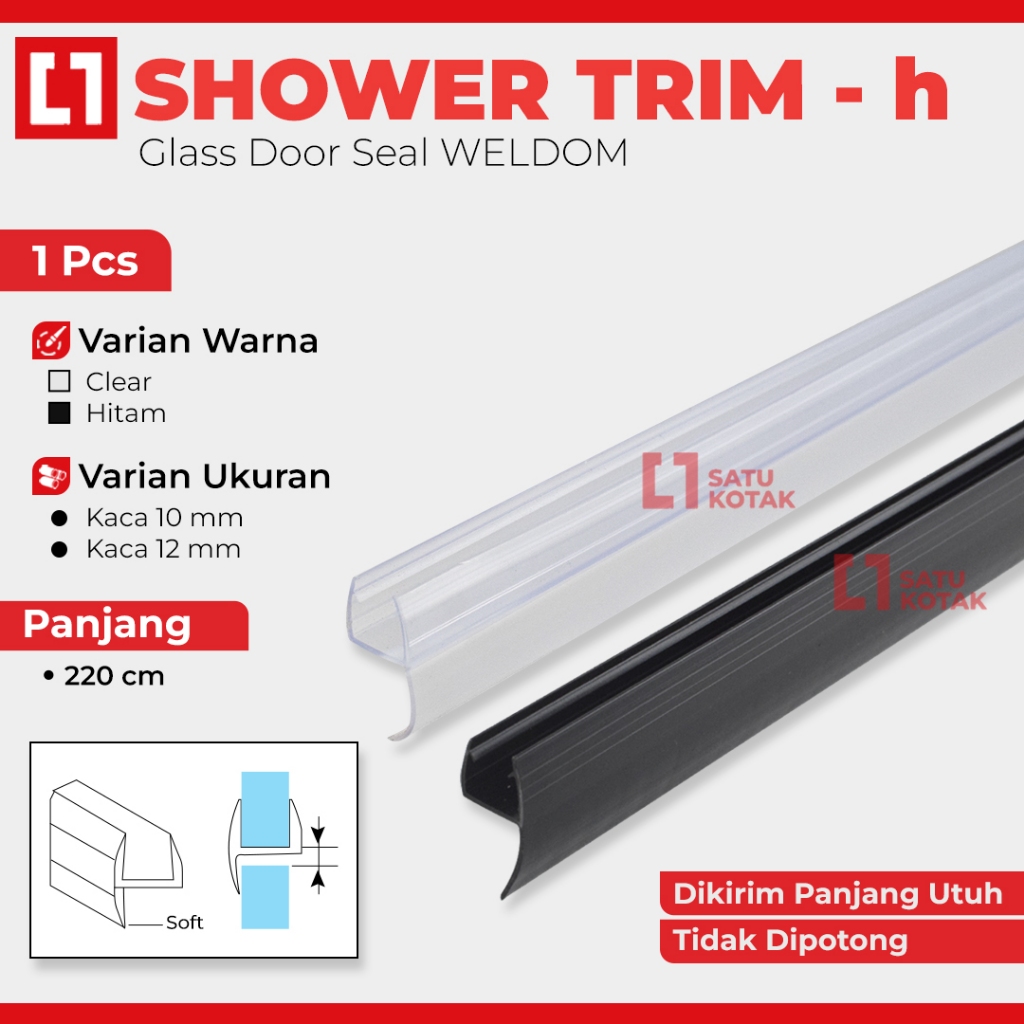 Water Seal H Shower Door Stopper Clip Penahan Pintu Kaca 10/12mm 2.2M