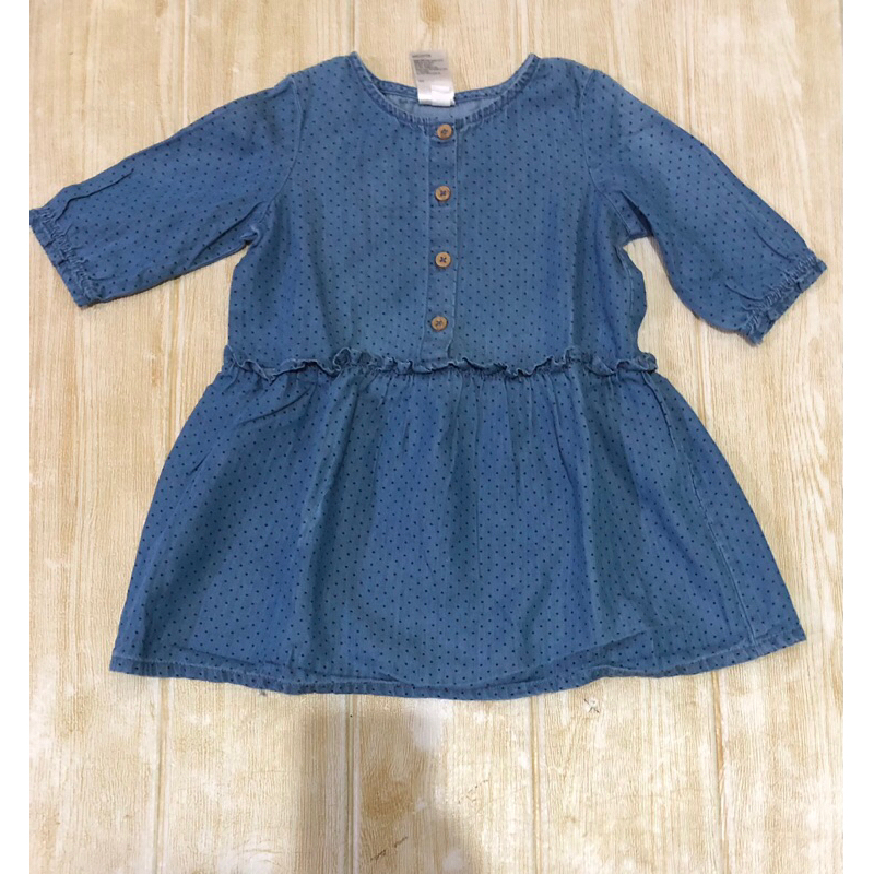 dress anak anko denim polkadot