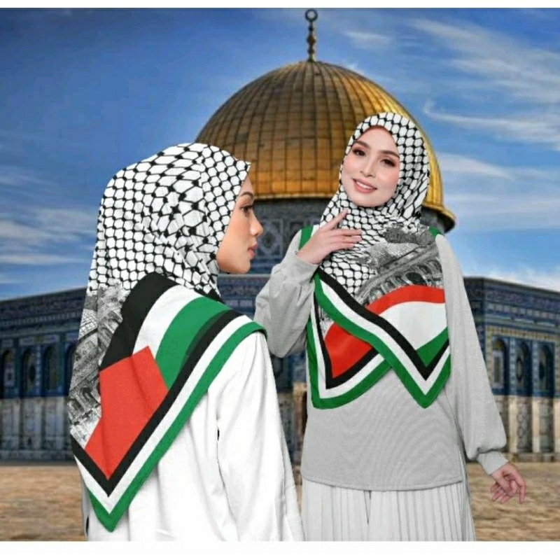 Hijab Motif Palestina 110 cm / Jilbab Segi Empat Voal Motif Palestina / Hijab Segi Empat Motif Pales