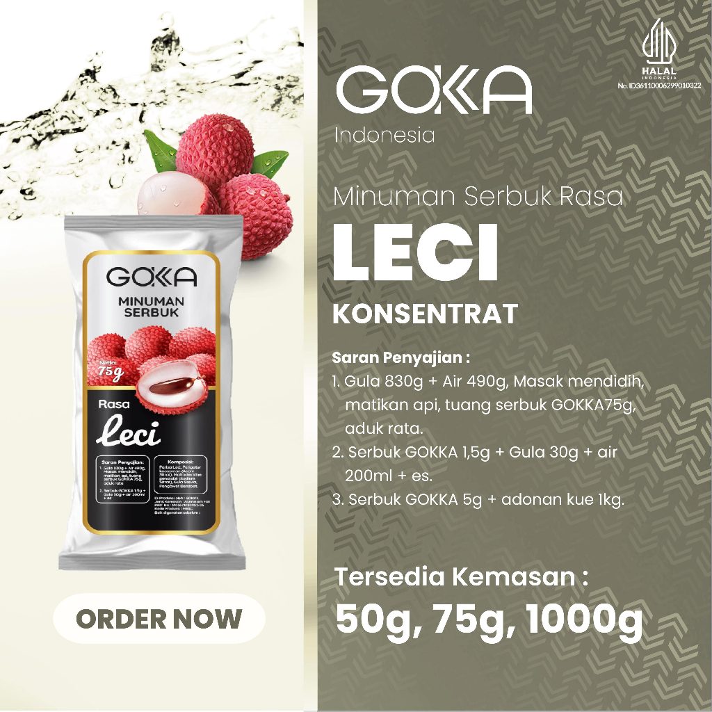 

Gokka Bubuk Minuman / Serbuk Minuman Kekinian Rasa Leci Kemasan 50gr