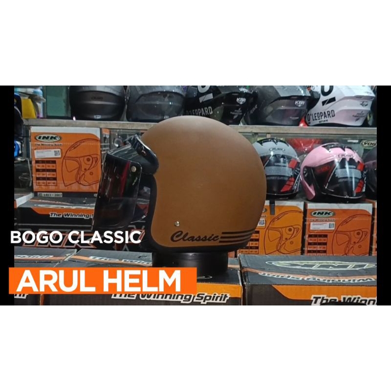 helm Bogo classik coklat doff visor flat