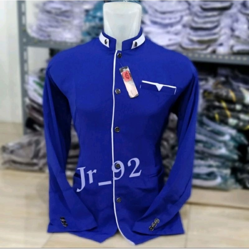 Pakaian pria baju koko jasko polos variasi warna biru hitam putih terbaru lengan panjang