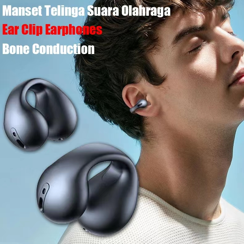 9COD)100% Ori Earphone klip Telinga Nirkabel Bluetooth Headset HiFi Stereo in-Ear Noise Reduc Earbud Dengan Mic