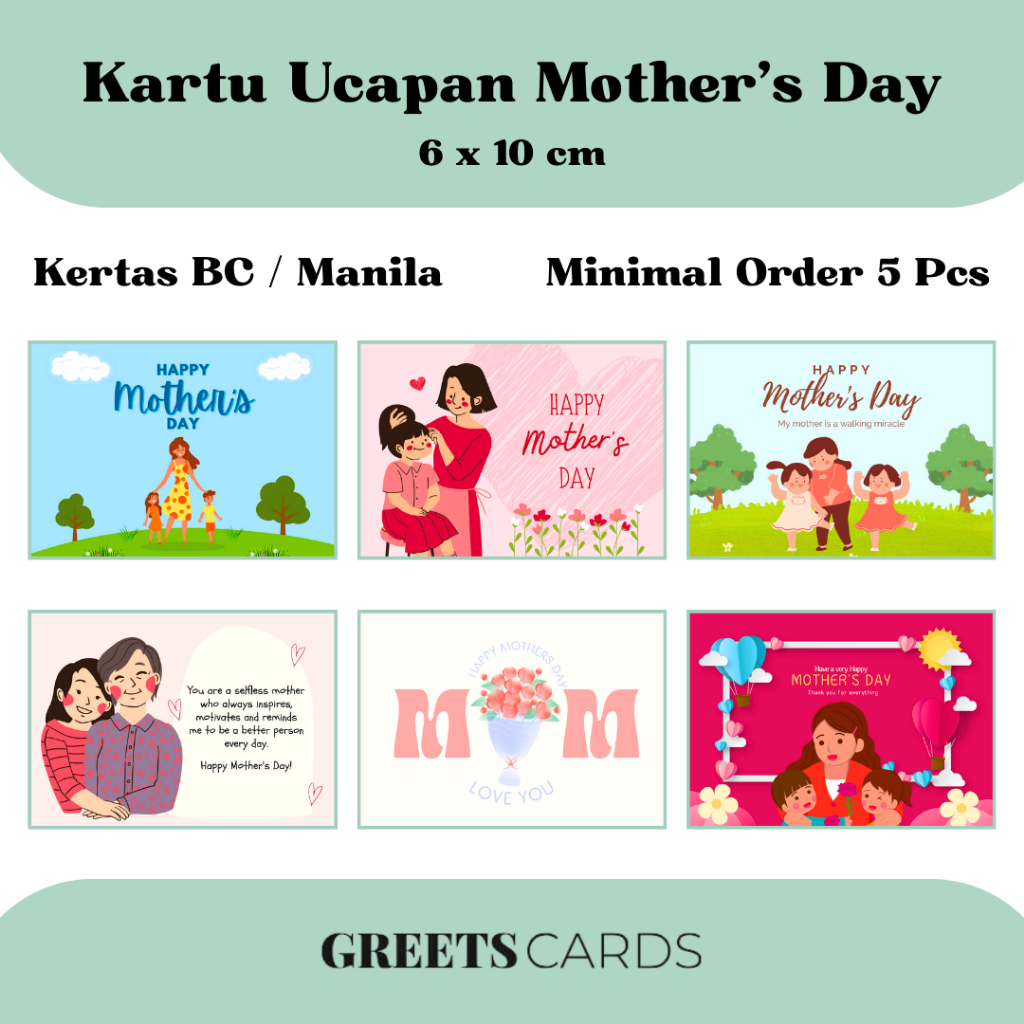 Greeting Card Mothers Day BC Manila Paper / Kartu Ucapan Hari Ibu (6x10cm) bisa untuk Gift Card Ulang tahun Happy Birthday / Terima Kasih / Buket Wisuda Graduation / Pernikahan Wedding Anniversary / Natal / Hari Guru / Hari Ibu / Bayi Baru Lahir
