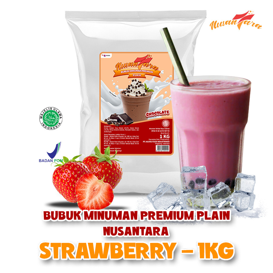 

NUSANTARA Bubuk Minuman Plain Rasa Strawberry / Strawberry Tanpa Gula 1 Kg & 500 Gram Indonesia Powder