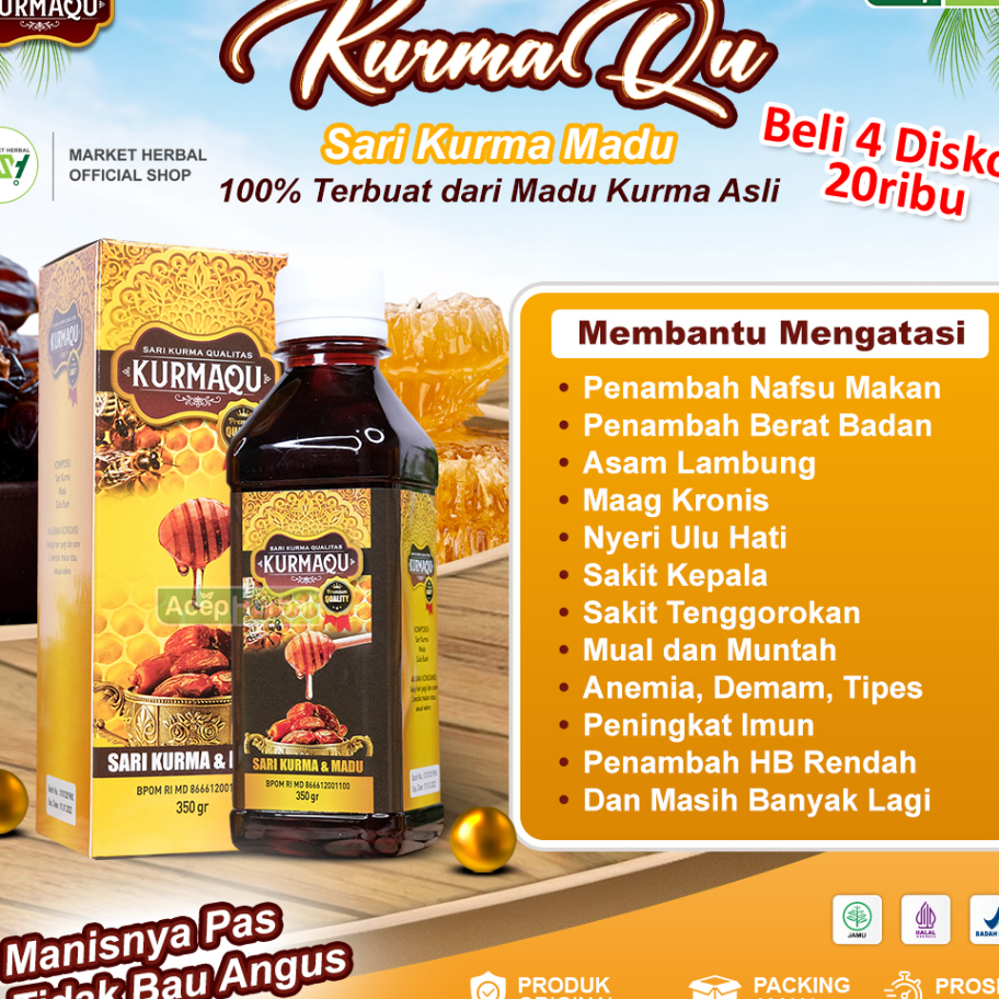 

Best Seller Kurmaqu Sari Qurma Dan Madu Suplemen Penggemuk Badan Penambah Nafsu Makan Asam Lambung Gerd Perut Begah Bau Mulut Sakit Kepala Anemia Untuk Anak dan Dewasa 100% Original Bpom Halal Produk Keren
