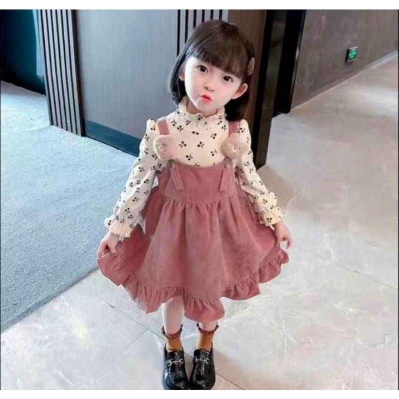 dress cherry bear dress Korean style dress import blous import premium dress anak perempuan usia 3 b